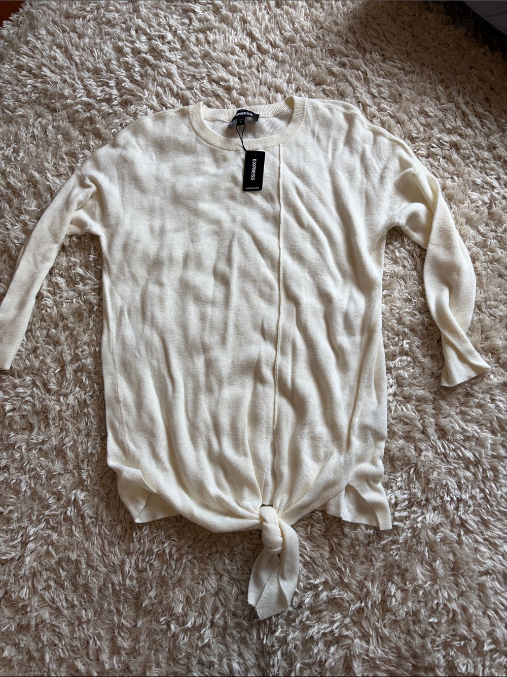 Express Cream Front Tie-Front Knit Sweatshirt